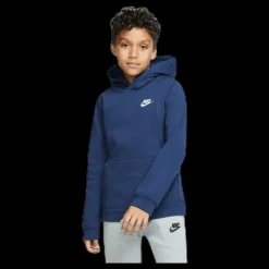 Nike Sportswear Club Big Kids' Pullover Hoodie MIDNIGHT NAVY/WHITE Blå Discount