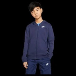 Discount Nike Sportswear Club Big Kids' Full-Zip Hoodie MIDNIGHT NAVY/MIDNIGHT NAVY/WHITE Blå