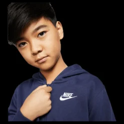 Discount Nike Sportswear Club Big Kids' Full-Zip Hoodie MIDNIGHT NAVY/MIDNIGHT NAVY/WHITE Blå