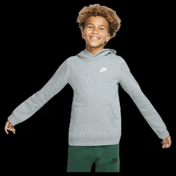 Nike Sportswear Club Big Kids' Pullover Hoodie CARBON HEATHER/WHITE Grå New