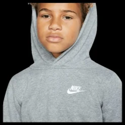 Nike Sportswear Club Big Kids' Pullover Hoodie CARBON HEATHER/WHITE Grå New