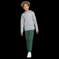 Nike Sportswear Club Big Kids' Pullover Hoodie CARBON HEATHER/WHITE Grå New