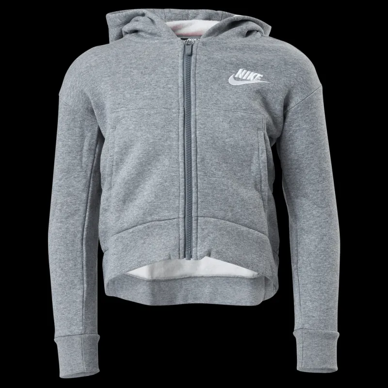 Nike Sportswear Club Fleece Big Kids' (Girls') Full-Zip Hoodie CARBON HEATHER/WHITE Grå