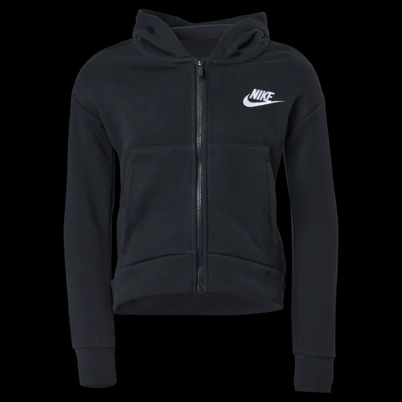 Nike Sportswear Club Fleece Big Kids' (Girls') Full-Zip Hoodie BLACK/WHITE Svart New
