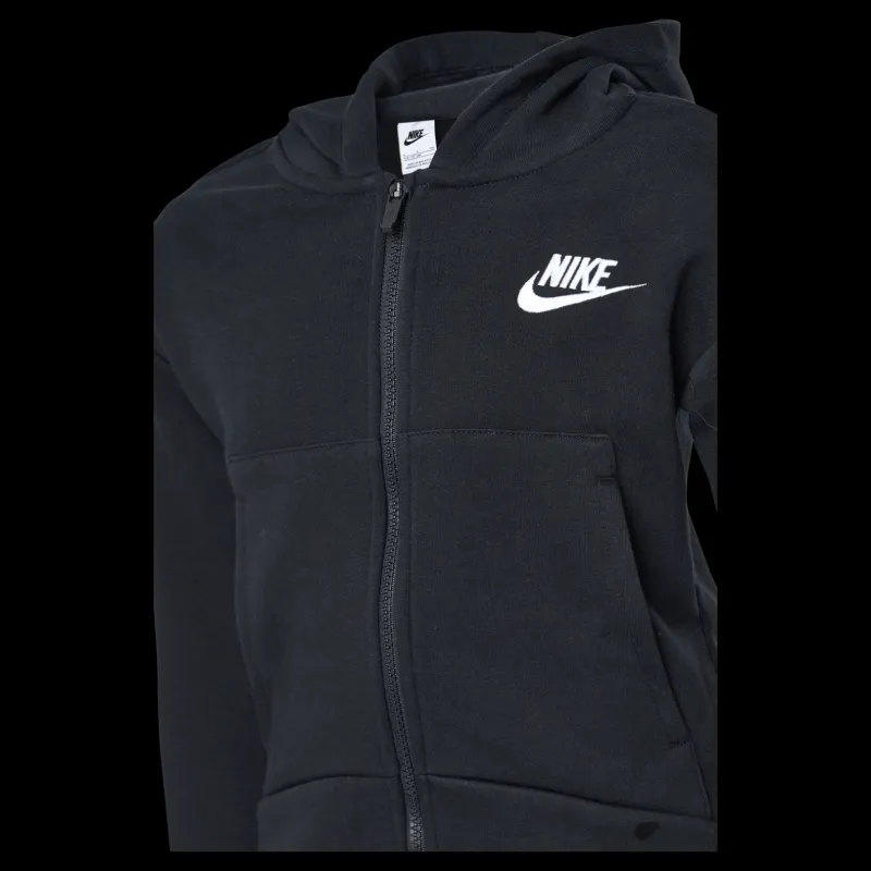 Nike Sportswear Club Fleece Big Kids' (Girls') Full-Zip Hoodie BLACK/WHITE Svart New