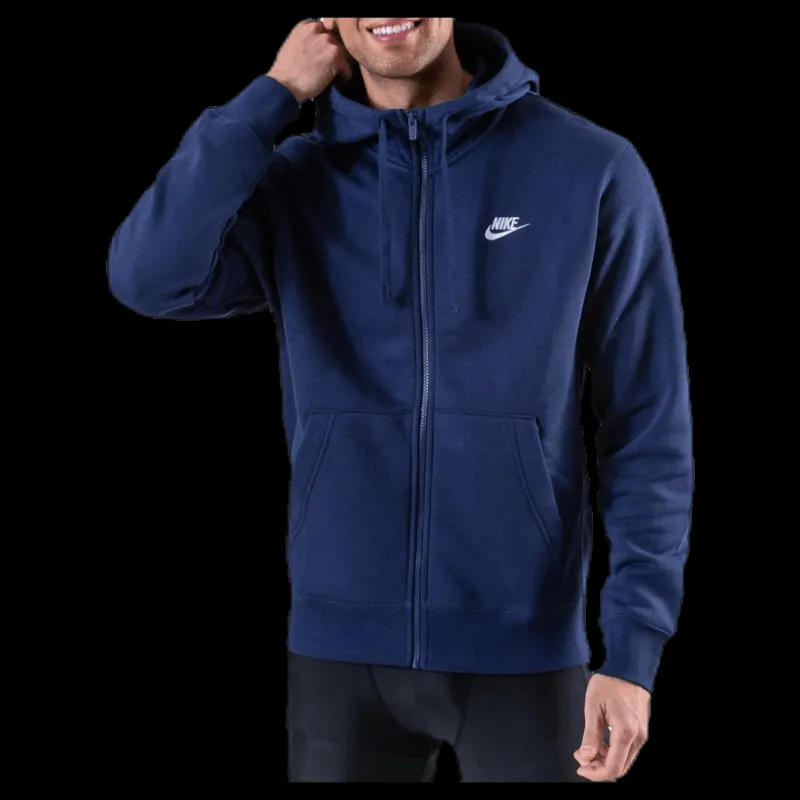 Nike Sportswear Club Fleece Men's Full-Zip Hoodie MIDNIGHT NAVY/MIDNIGHT NAVY/WHITE Blå Online