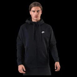 New Nike Sportswear Club Fleece Men's Full-Zip Hoodie BLACK/BLACK/WHITE Svart