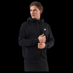 New Nike Sportswear Club Fleece Men's Full-Zip Hoodie BLACK/BLACK/WHITE Svart