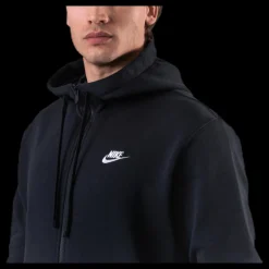 New Nike Sportswear Club Fleece Men's Full-Zip Hoodie BLACK/BLACK/WHITE Svart