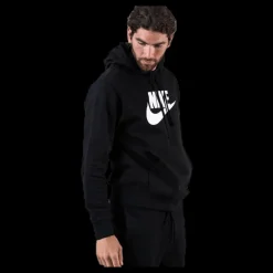 Nike Sportswear Club Fleece Men's Graphic Pullover Hoodie BLACK/BLACK/WHITE Svart Best