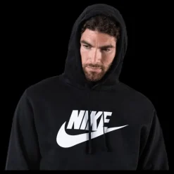 Nike Sportswear Club Fleece Men's Graphic Pullover Hoodie BLACK/BLACK/WHITE Svart Best