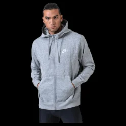 Online Nike Sportswear Club Fleece Men's Full-Zip Hoodie DK GREY HEATHER/MATTE SILVER/WHITE Grå