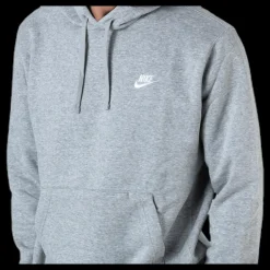 New Nike Sportswear Club Fleece Pullover Hoodie DK GREY HEATHER/MATTE SILVER/WHITE Grå