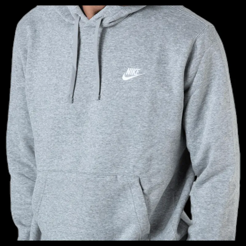 New Nike Sportswear Club Fleece Pullover Hoodie DK GREY HEATHER/MATTE SILVER/WHITE Grå