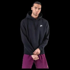 Hot Nike Sportswear Club Fleece Pullover Hoodie BLACK/BLACK/WHITE Svart