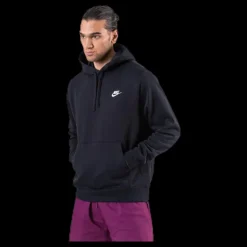 Hot Nike Sportswear Club Fleece Pullover Hoodie BLACK/BLACK/WHITE Svart