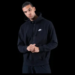 Discount Nike Sportswear Club Men's Full-Zip Hoodie BLACK/BLACK/WHITE Svart