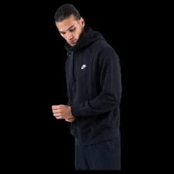 Discount Nike Sportswear Club Men's Full-Zip Hoodie BLACK/BLACK/WHITE Svart