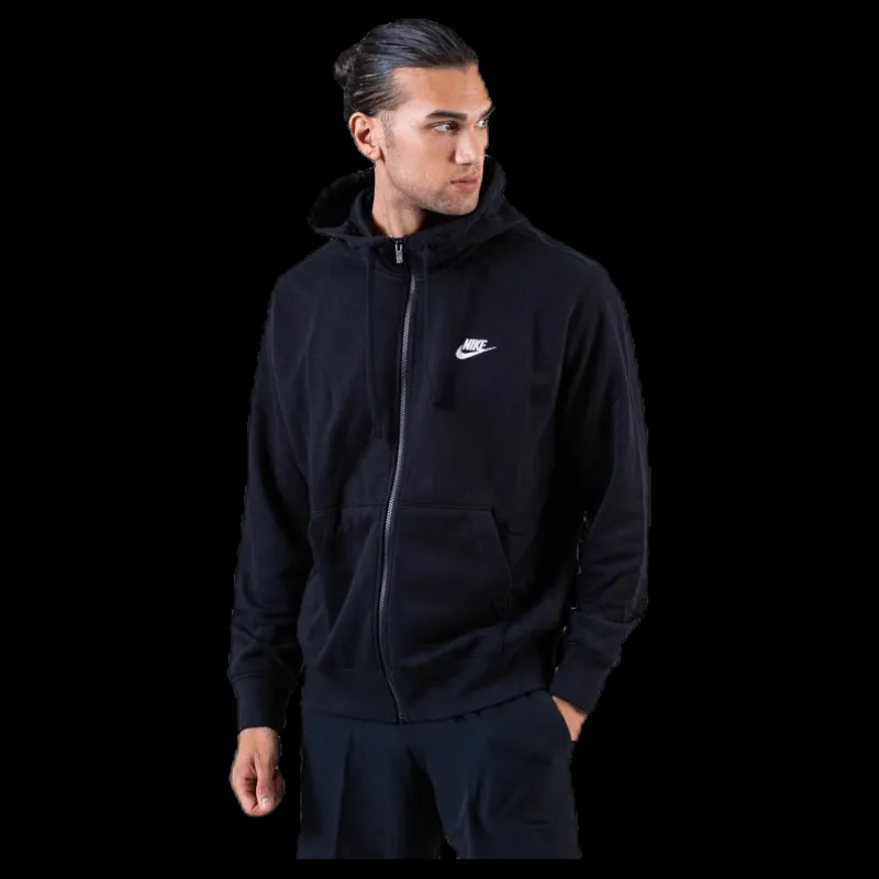 Discount Nike Sportswear Club Men's Full-Zip Hoodie BLACK/BLACK/WHITE Svart