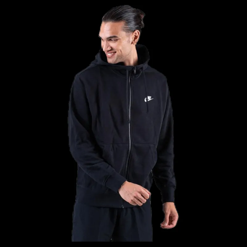 Discount Nike Sportswear Club Men's Full-Zip Hoodie BLACK/BLACK/WHITE Svart