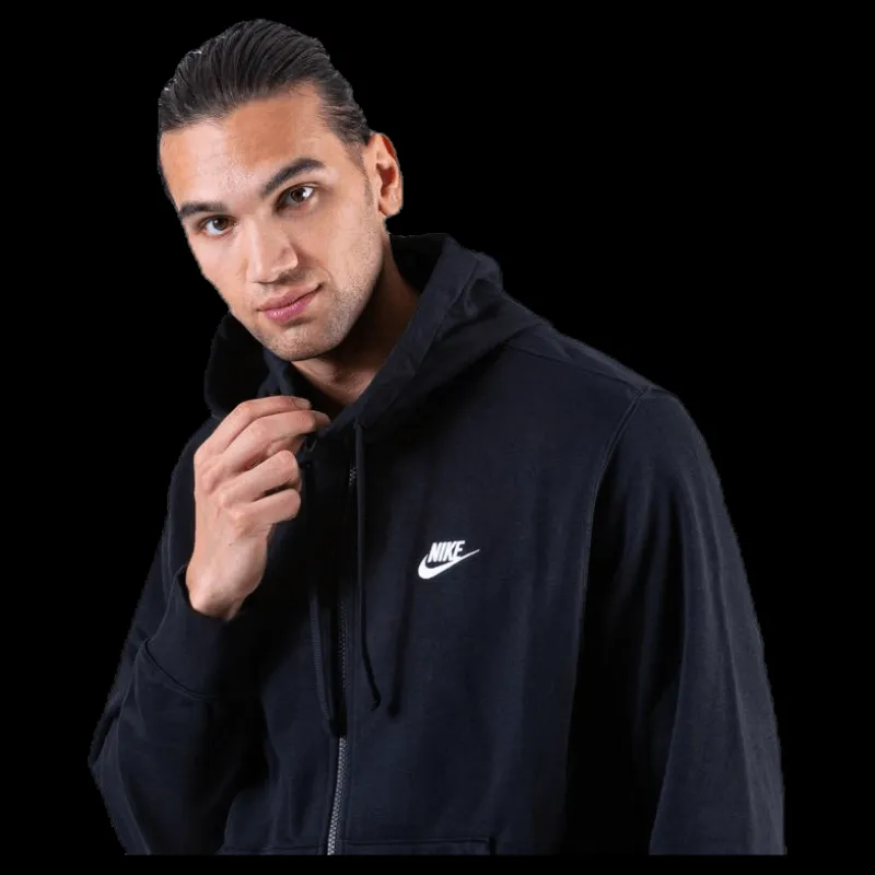 Discount Nike Sportswear Club Men's Full-Zip Hoodie BLACK/BLACK/WHITE Svart