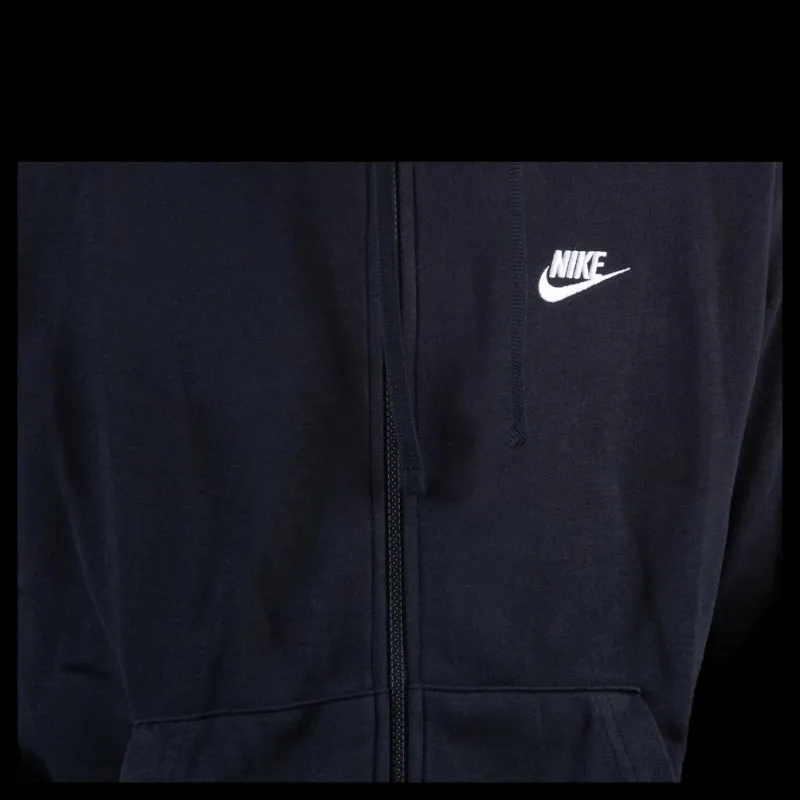 Discount Nike Sportswear Club Men's Full-Zip Hoodie BLACK/BLACK/WHITE Svart