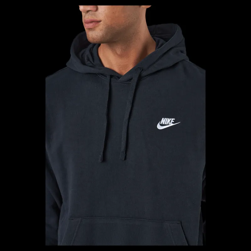 Discount Nike Sportswear Club Men's Pullover Hoodie BLACK/BLACK/WHITE Svart