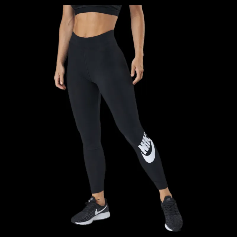 Hot Nike Sportswear Essential Women's High-Waisted Logo Leggings BLACK/WHITE Svart