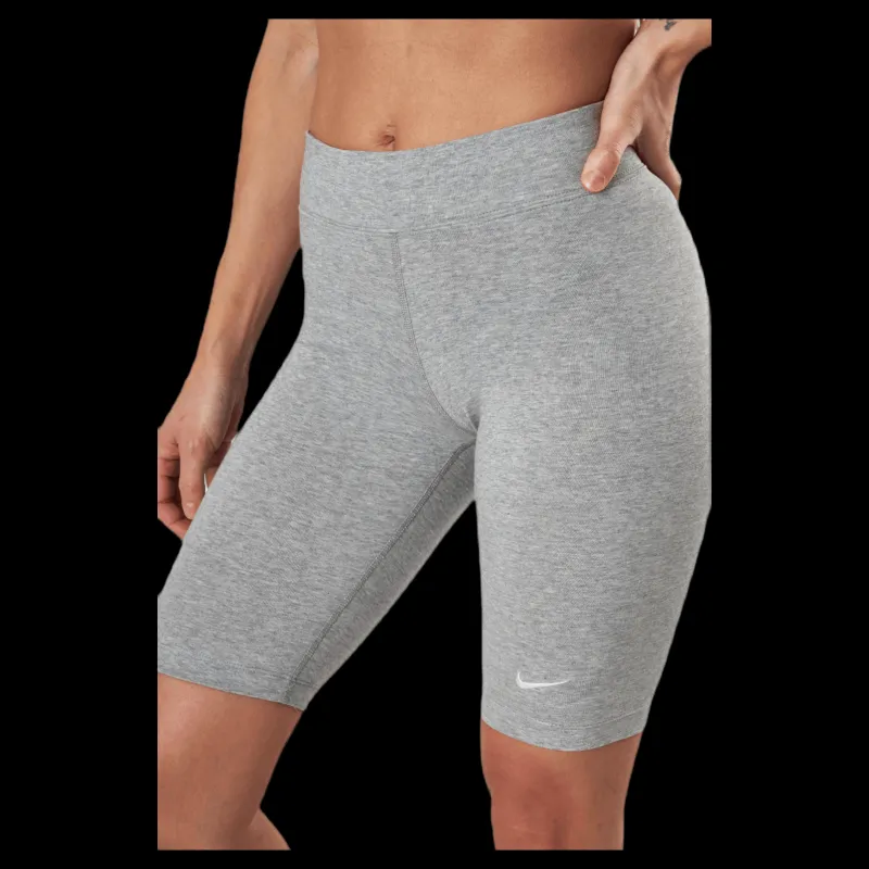 Nike Sportswear Essential Women's Mid-Rise Bike Shorts DK GREY HEATHER/WHITE Grå