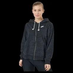 Best Nike Sportswear Gym Vintage Women's Full-Zip Hoodie BLACK/WHITE Svart