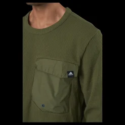 adidas Sportswear Pocket Waffle Knit Crew Focus Olive Grön New