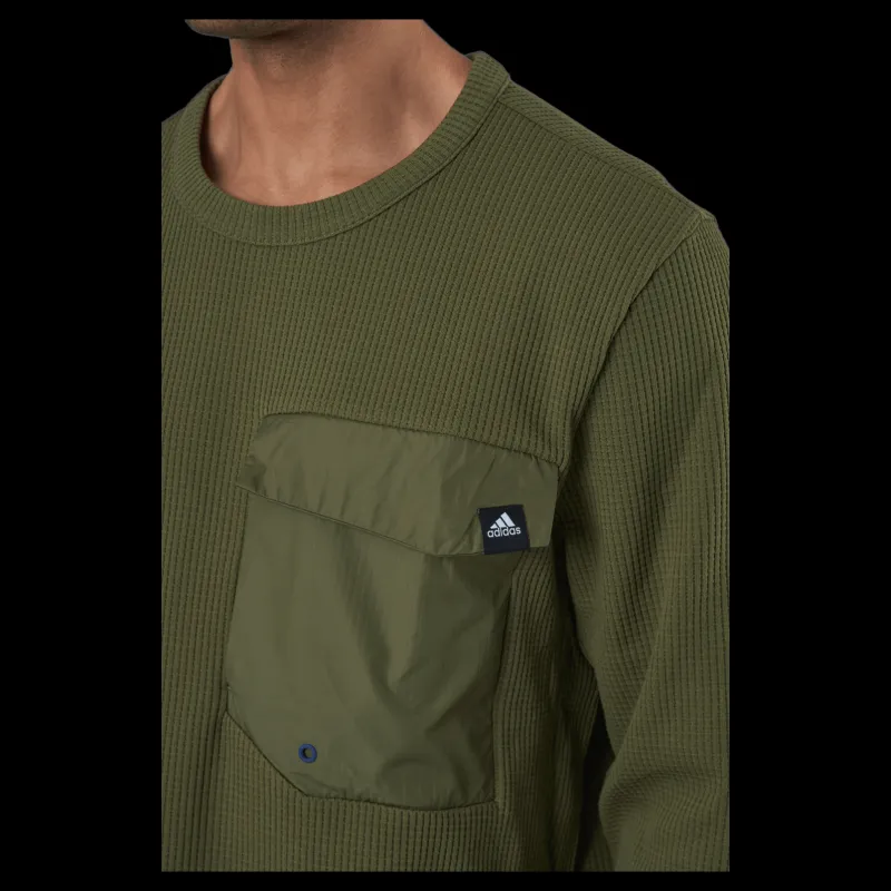 adidas Sportswear Pocket Waffle Knit Crew Focus Olive Grön New