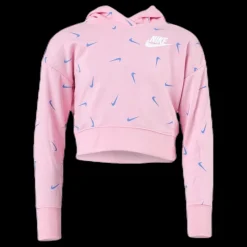 Hot Nike Swooshfetti Crop Hoodie Junior Pink/Blue Rosa
