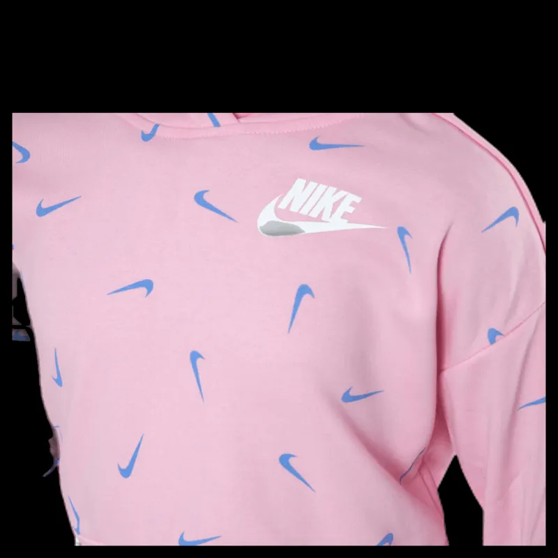 Hot Nike Swooshfetti Crop Hoodie Junior Pink/Blue Rosa