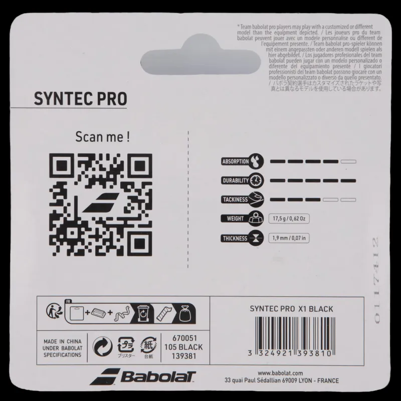 Discount Babolat Syntec Pro 1-pack Black Svart