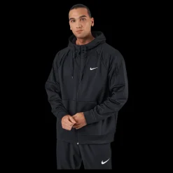 Discount Nike Therma-FIT Men's Full-Zip Fitness Hoodie BLACK/BLACK/WHITE Svart
