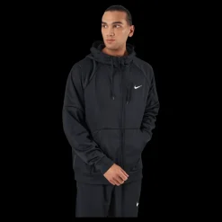 Discount Nike Therma-FIT Men's Full-Zip Fitness Hoodie BLACK/BLACK/WHITE Svart