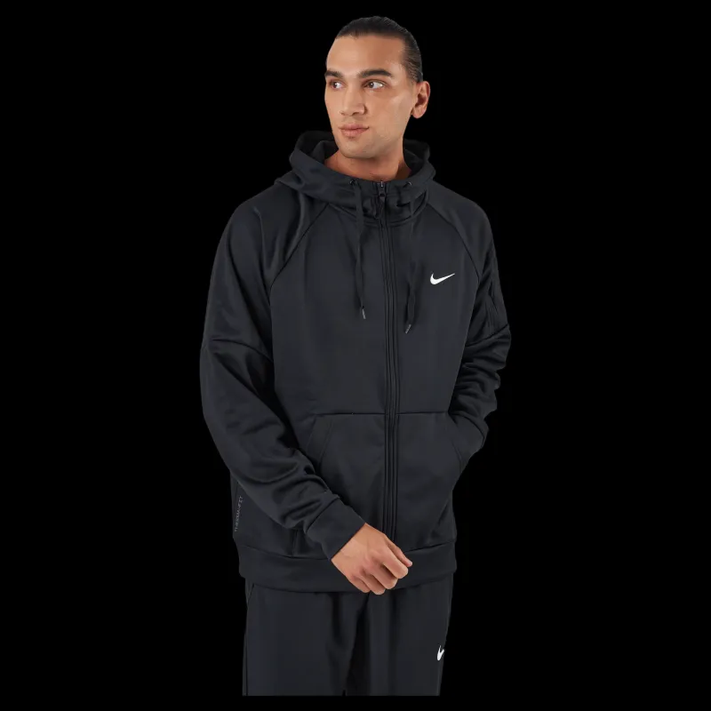 Discount Nike Therma-FIT Men's Full-Zip Fitness Hoodie BLACK/BLACK/WHITE Svart