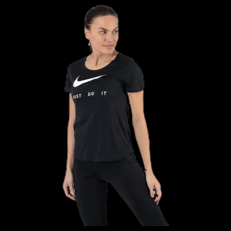 Nike Top SS Swoosh Run White/Black Svart
