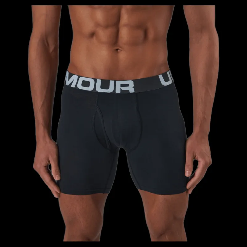 New Under Armour Ua Charged Cotton 6in 3 Pack Black Svart