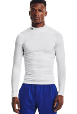 New Under Armour Ua Hg Armour Comp Mock Ls White Vit