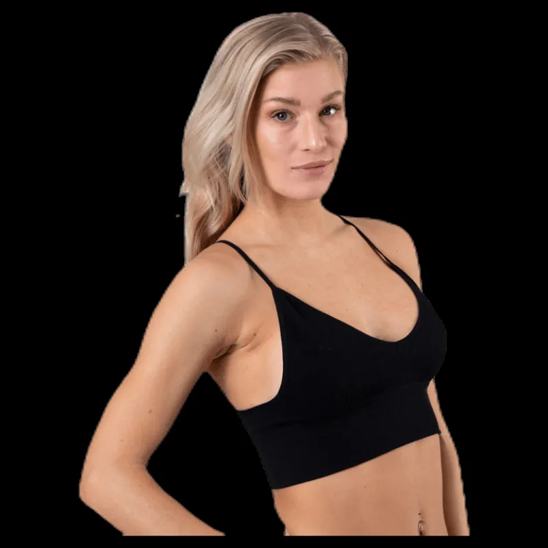 Outlet Only Vicky Rib Seamless V-Neck Top Black Svart