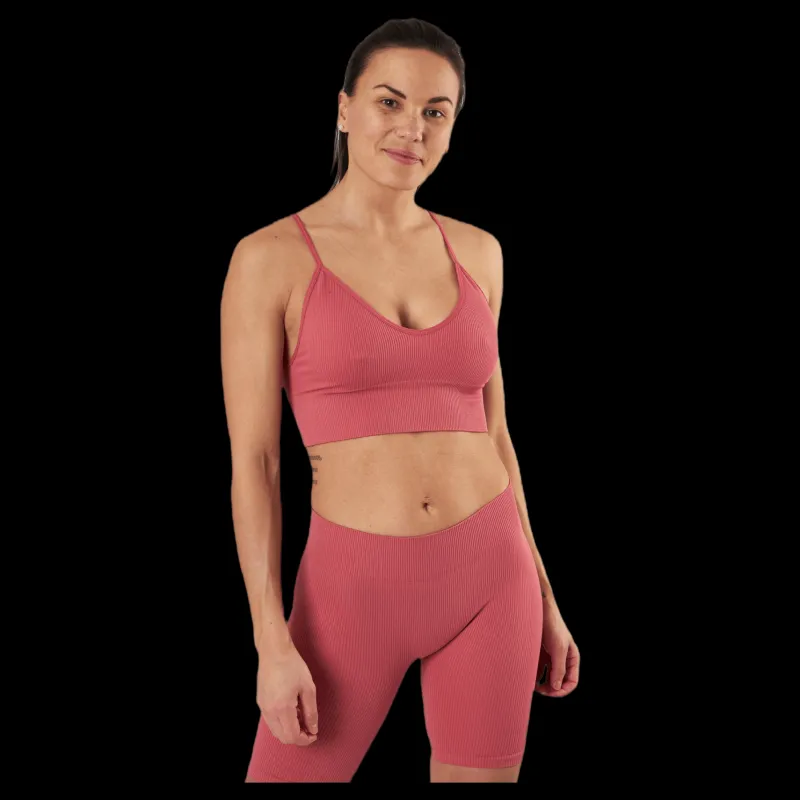 Best Only Vicky Rib Seamless V-neck Top Pink Rosa