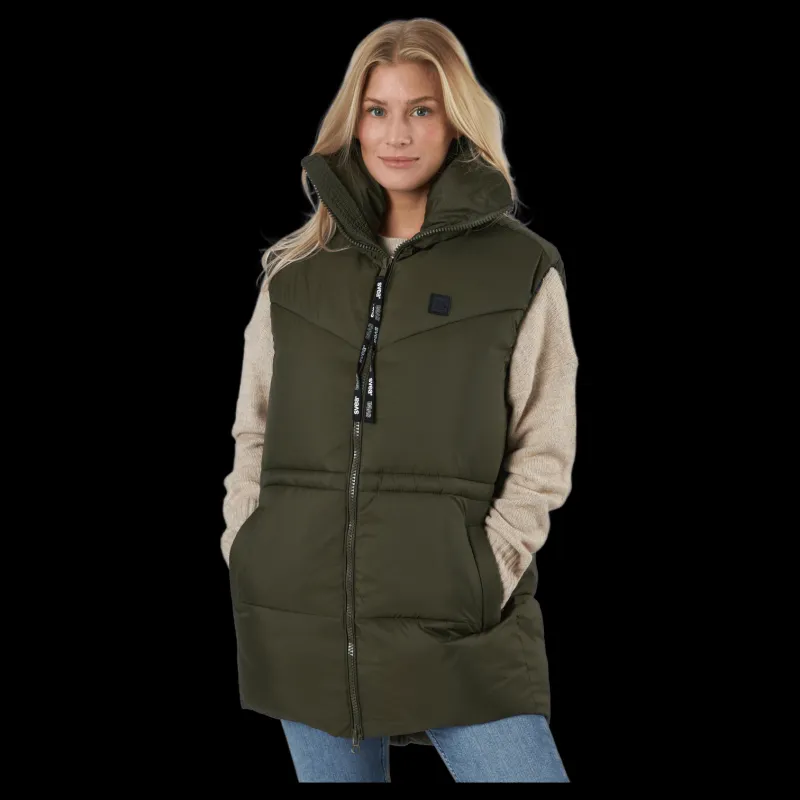 Svea W. Generous Hip Length Vest Dark Army Hot