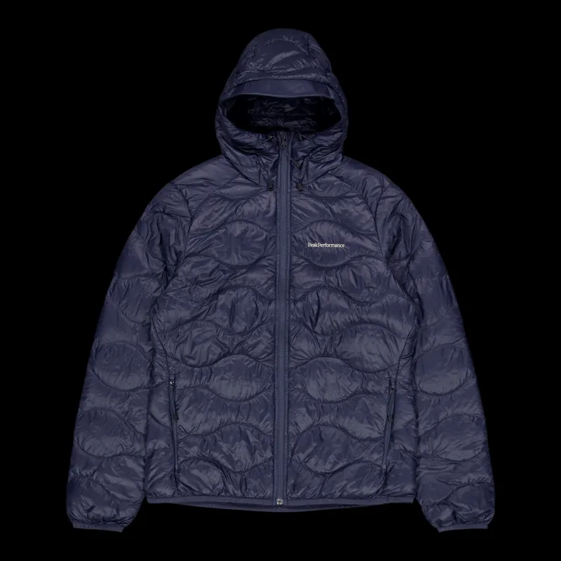 Discount Peak Performance W Helium Down Hood Jacket Blue Shadow Blå