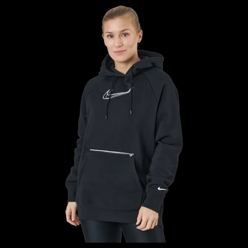 Sale Nike W Nsw Po Hoodie Os Bb Flc Prnt Black/white Svart