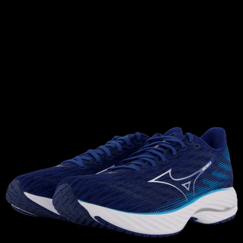 Best Mizuno Wave Rider 28 Estate Blue/white/river Blue Blå