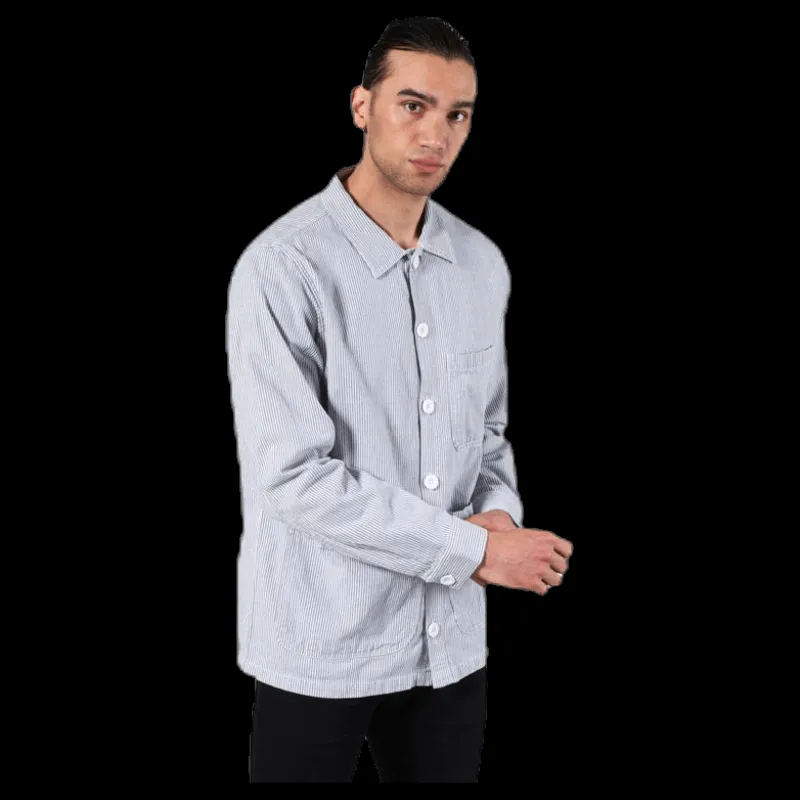 Dedicated Worker Jacket Sala Thin Stripes Blue Blå New