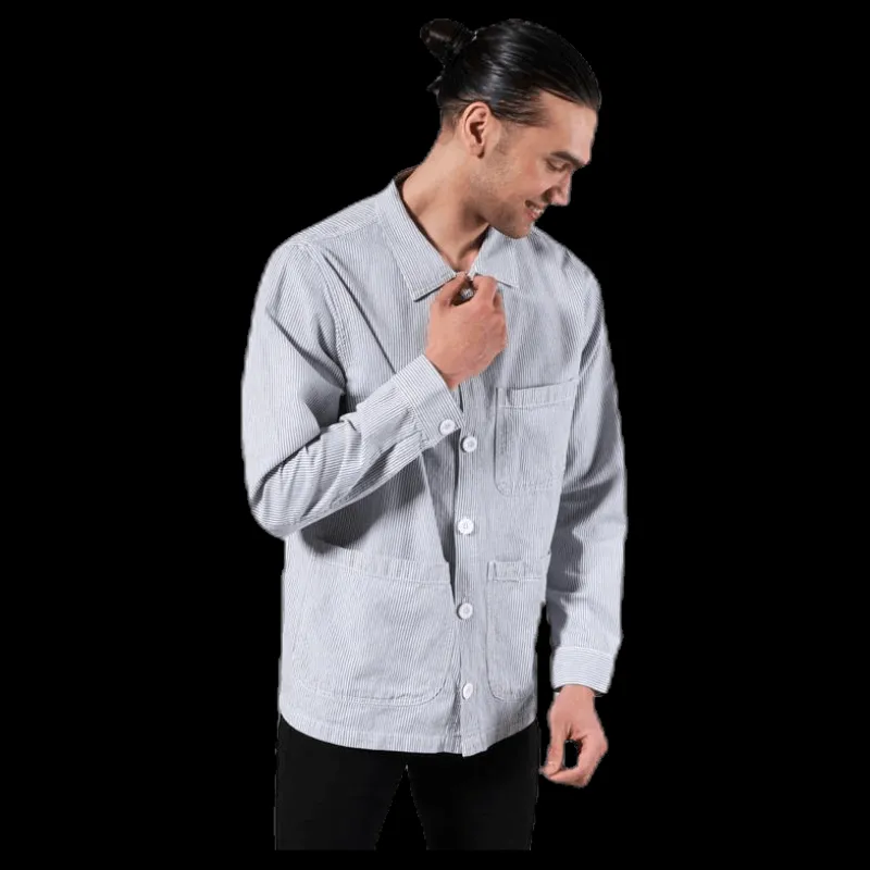 Dedicated Worker Jacket Sala Thin Stripes Blue Blå New