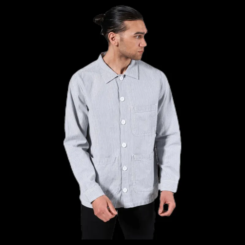 Dedicated Worker Jacket Sala Thin Stripes Blue Blå New